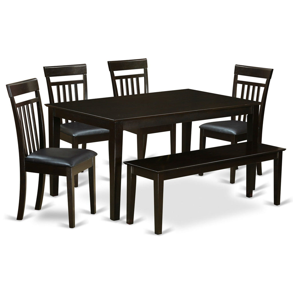East West Furniture CAP6S-CAP-LC 6 Piece Kitchen Table & Chairs Set Contains a Rectangle Dining Table and 4 Faux Leather Dining Room Chairs with a Bench