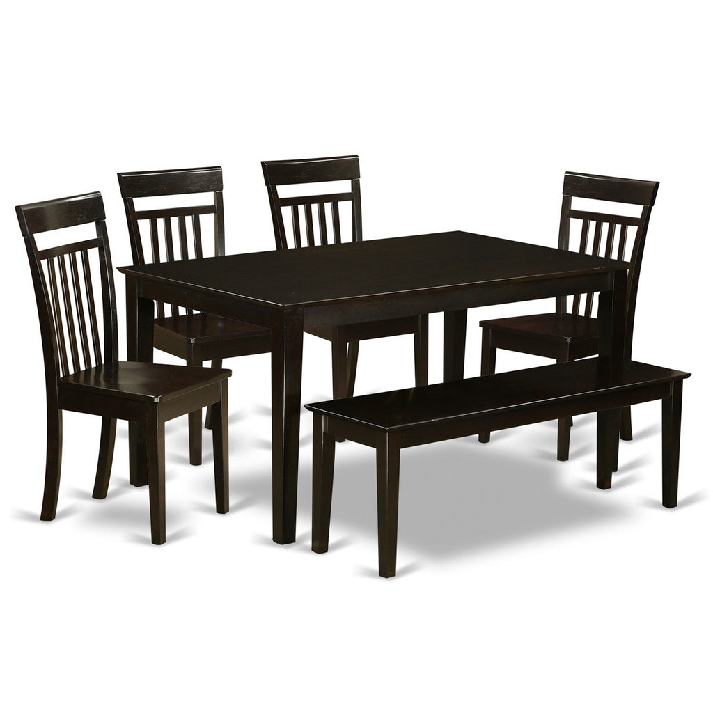 East West Furniture CAP6S-CAP-W 6 Piece Kitchen Table Set Contains a Rectangle Dining Table and 4 Dining Chairs with a Bench