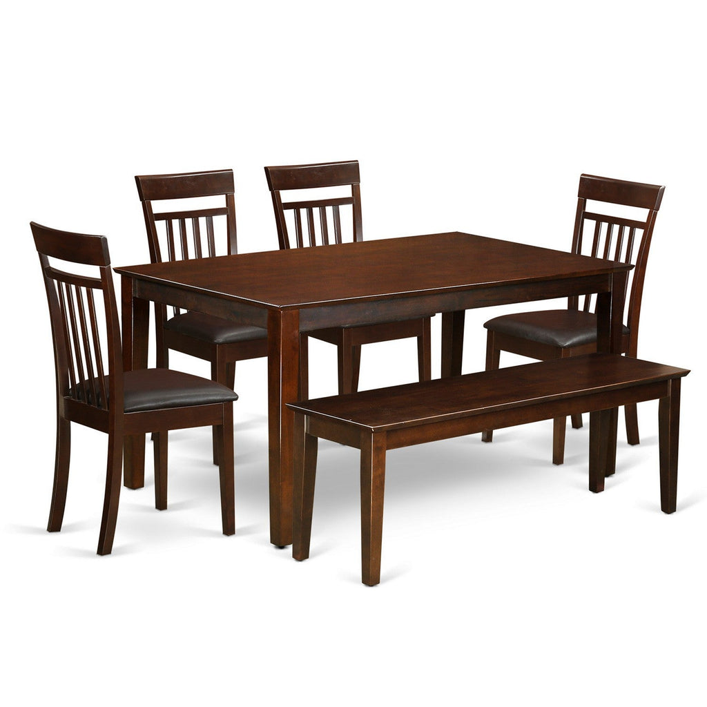 CAP6S-MAH-LC 6Pc Dining Set - 36x60" Rectangular Table, 4 Dining Chairs and a Bench - Mahogany Color
