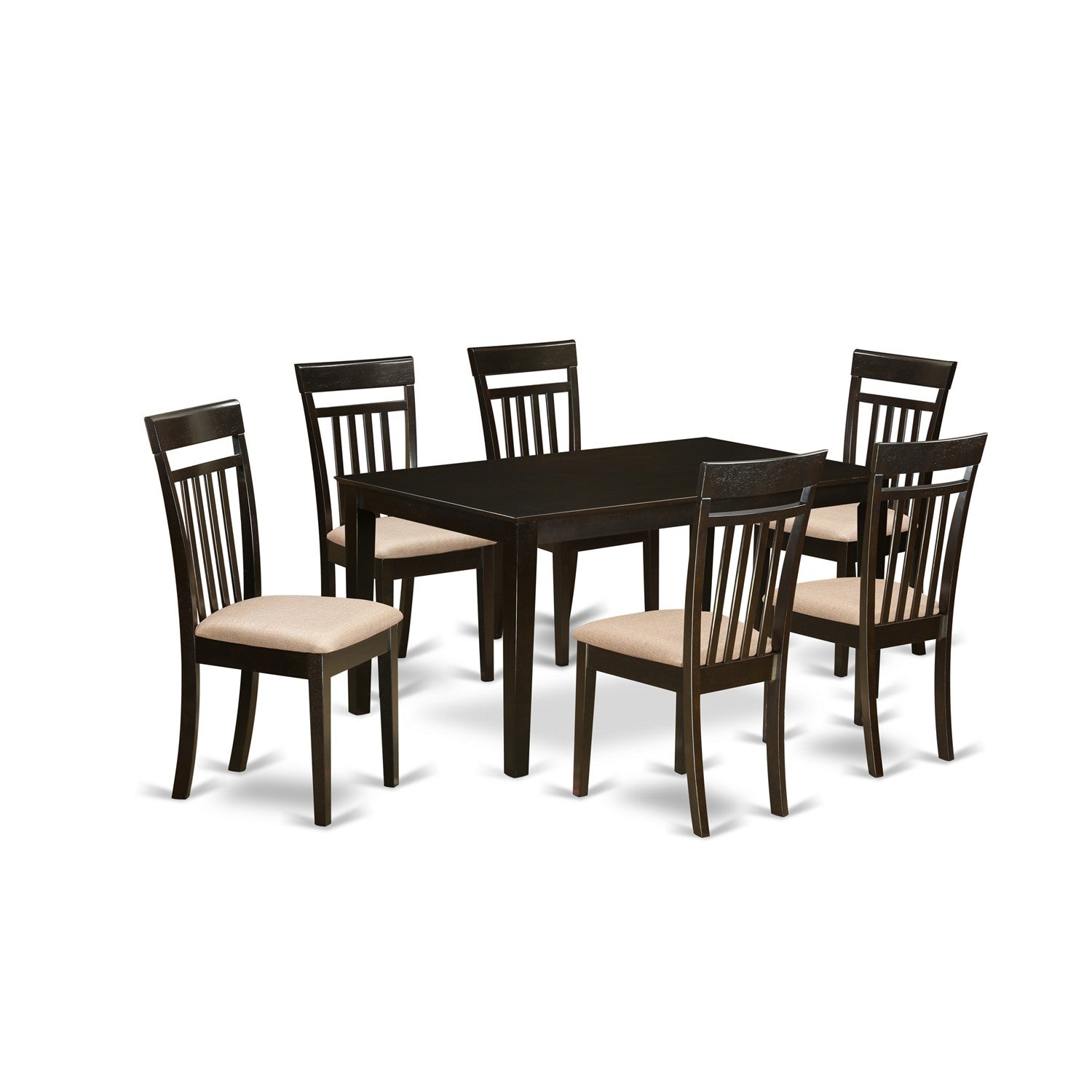 Juego de comedor de 7 piezas East West Furniture CAP7S-CAP-C compuesto por una mesa de comedor rectangular y 6 sillas de comedor de cocina de tela de lino.