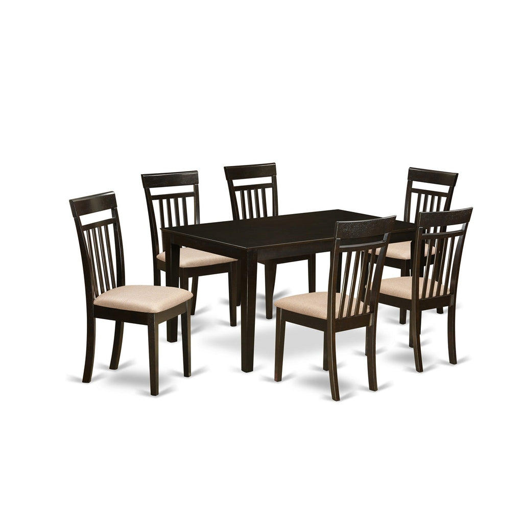 Juego de comedor de 7 piezas East West Furniture CAP7S-CAP-C compuesto por una mesa de comedor rectangular y 6 sillas de comedor de cocina de tela de lino.