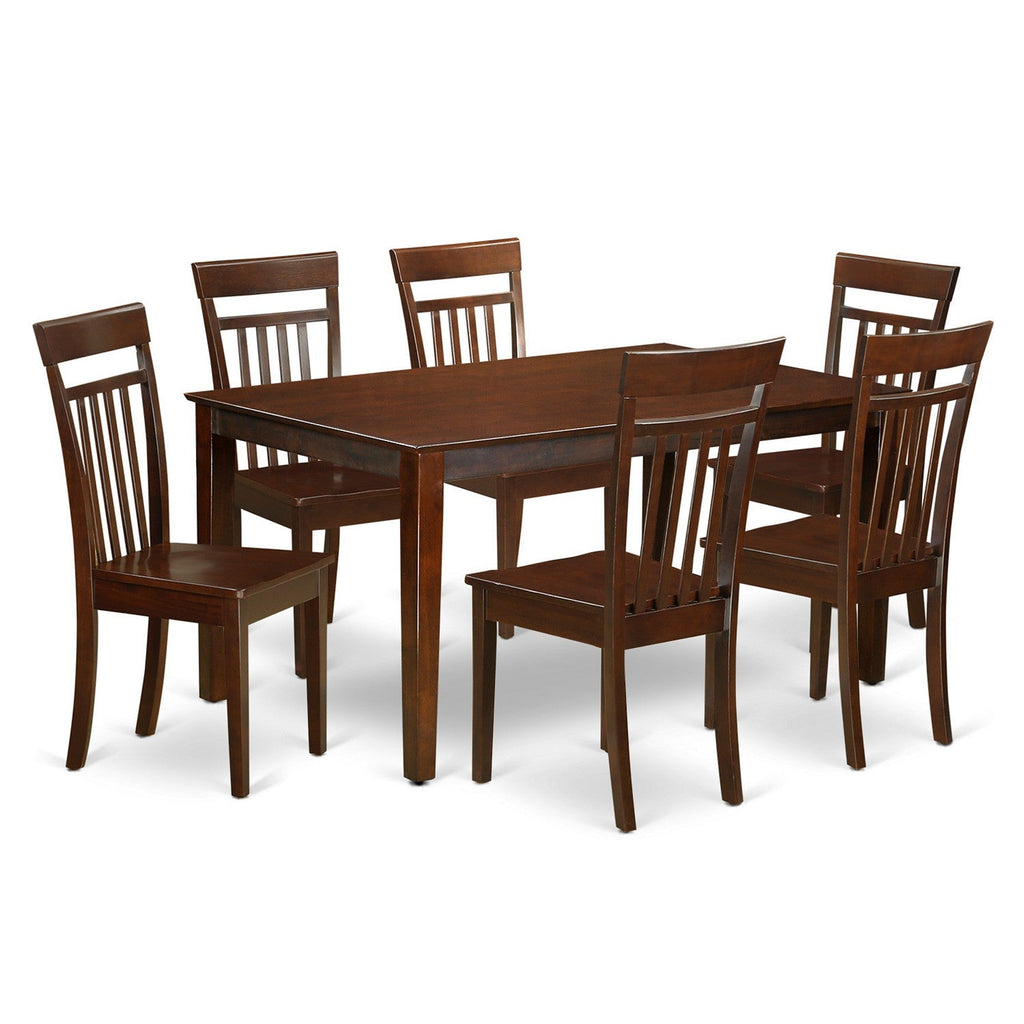 Juego de comedor de 7 piezas East West Furniture CAP7S-MAH-W compuesto por una mesa de cocina rectangular y 6 sillas de comedor.