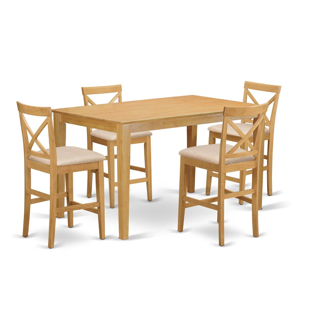 East West Furniture CAPB5H-OAK-C 5 Piece Counter Height Dining Table Set Includes a Rectangle Kitchen Table and 4 Linen Fabric Dining Room Chairs, 36x60 Inch, Oak