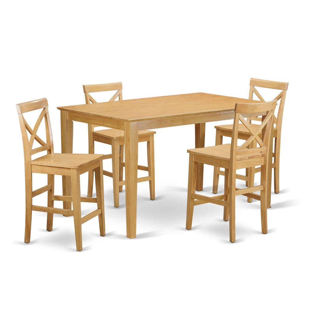 East West Furniture CAPB5H-OAK-W 5 Piece Kitchen Counter Height Dining Table Set  Includes a Rectangle Pub Table and 4 Dining Room Chairs, 36x60 Inch, Oak