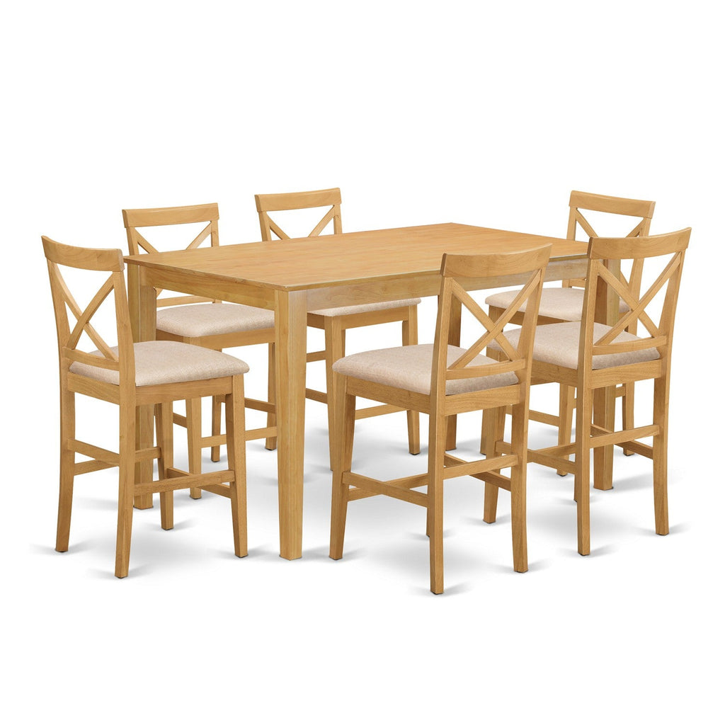East West Furniture CAPB7H-OAK-C 7 Piece Counter Height Pub Set Consist of a Rectangle Dining Table and 6 Linen Fabric Dining Room Chairs