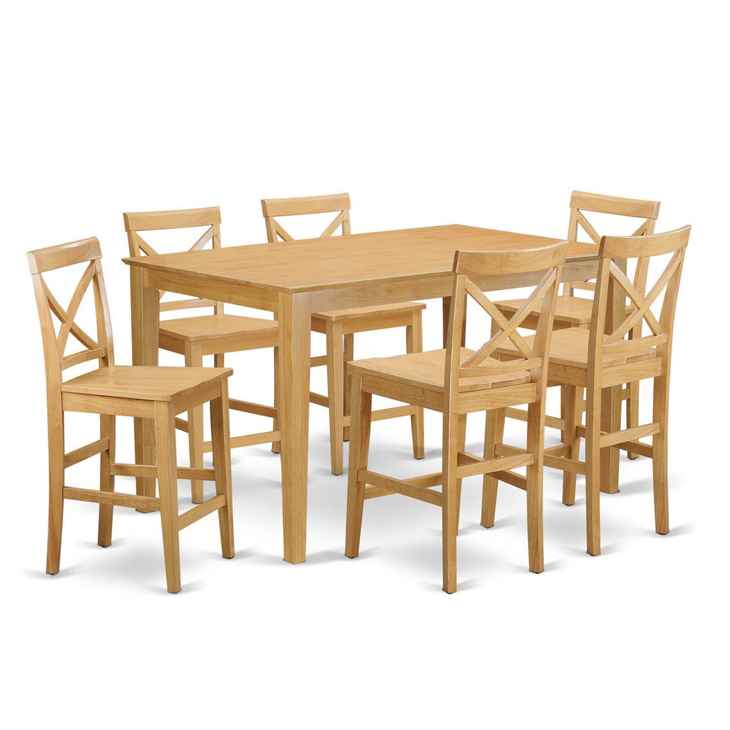 East West Furniture CAPB7H-OAK-W 7 Piece Counter Height Dining Set Consist of a Rectangle Kitchen Table and 6 Dining Chairs