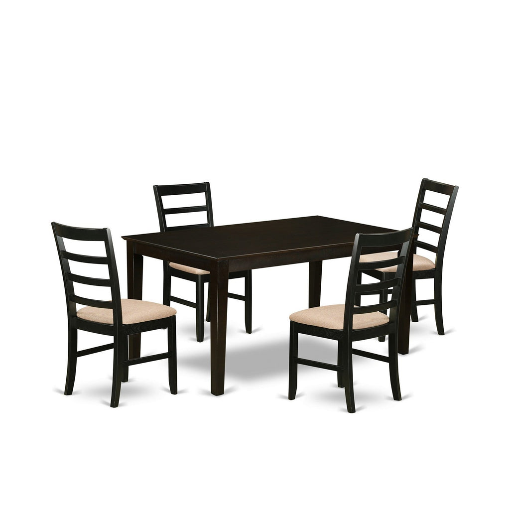 East West Furniture CAPF5-CAP-C 5 Piece Dining Room Furniture Set Includes a Rectangle Kitchen Table and 4 Linen Fabric Upholstered Dining Chairs