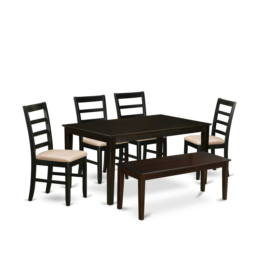 East West Furniture CAPF6-CAP-C 6 Piece Dining Table Set Contains a Rectangle Kitchen Table and 4 Linen Fabric Dining Chairs with a Bench