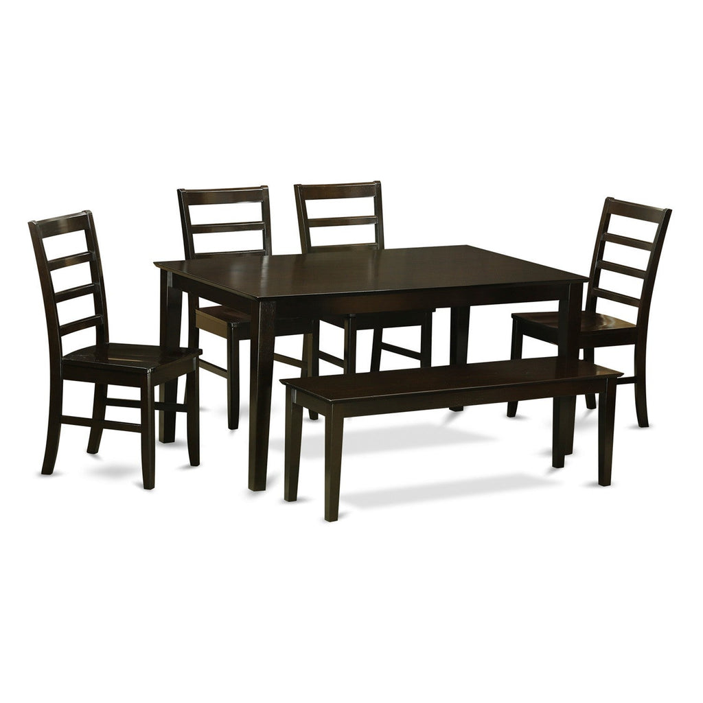 East West Furniture CAPF6-CAP-W 6 Piece Dining Table Set Contains a Rectangle Wooden Table and 4 Dining Room Chairs with a Bench