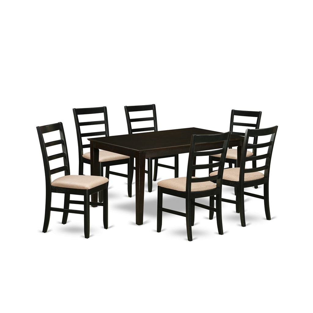 East West Furniture CAPF7-CAP-C 7 Piece Dining Table Set Consist of a Rectangle Dining Room Table and 6 Linen Fabric Upholstered Chairs