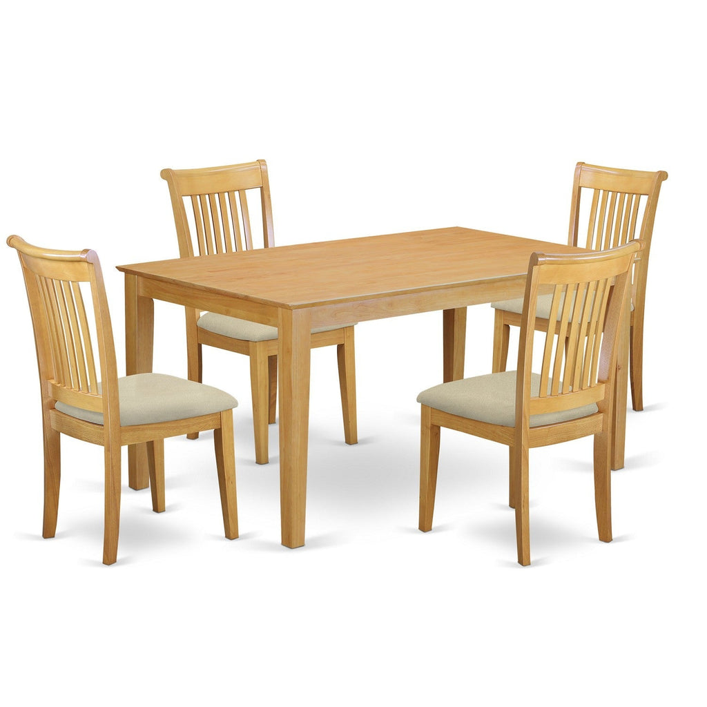 East West Furniture CAPO5-OAK-C 5 Piece Dinette Set for 4 Includes a Rectangle Dining Table and 4 Linen Fabric Dining Room Chairs