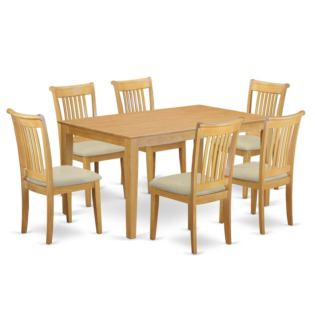 East West Furniture CAPO7-OAK-C 7 Piece Dining Set Consist of a Rectangle Dinner Table and 6 Linen Fabric Kitchen Dining Chairs