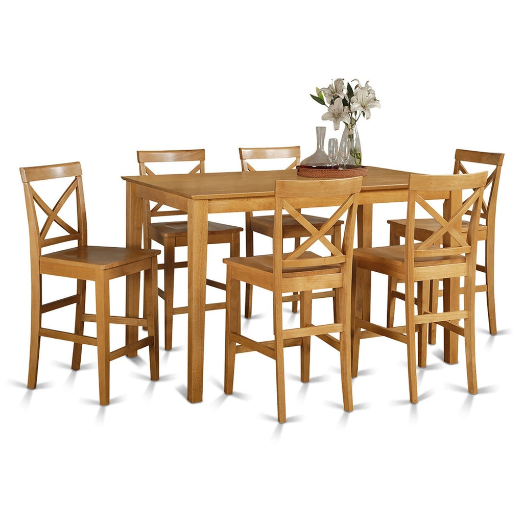 East West Furniture CAPU7H-OAK-W 7 Piece Kitchen Counter Height Dining Table Set  Consist of a Rectangle Dining Room Table and 6 Wooden Seat Chairs, 36x60 Inch, Oak