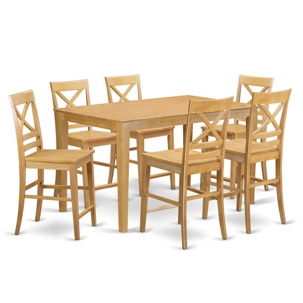 East West Furniture CAQU7H-OAK-W 7 Piece Counter Height Dining Set Consist of a Rectangle Kitchen Table and 6 Dining Chairs
