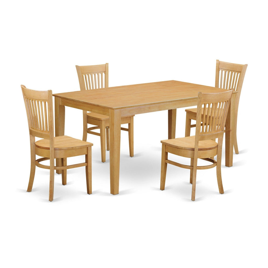 East West Furniture CAVA5-OAK-W 5 Piece Dining Room Table Set Includes a Rectangle Kitchen Table and 4 Dining Chairs