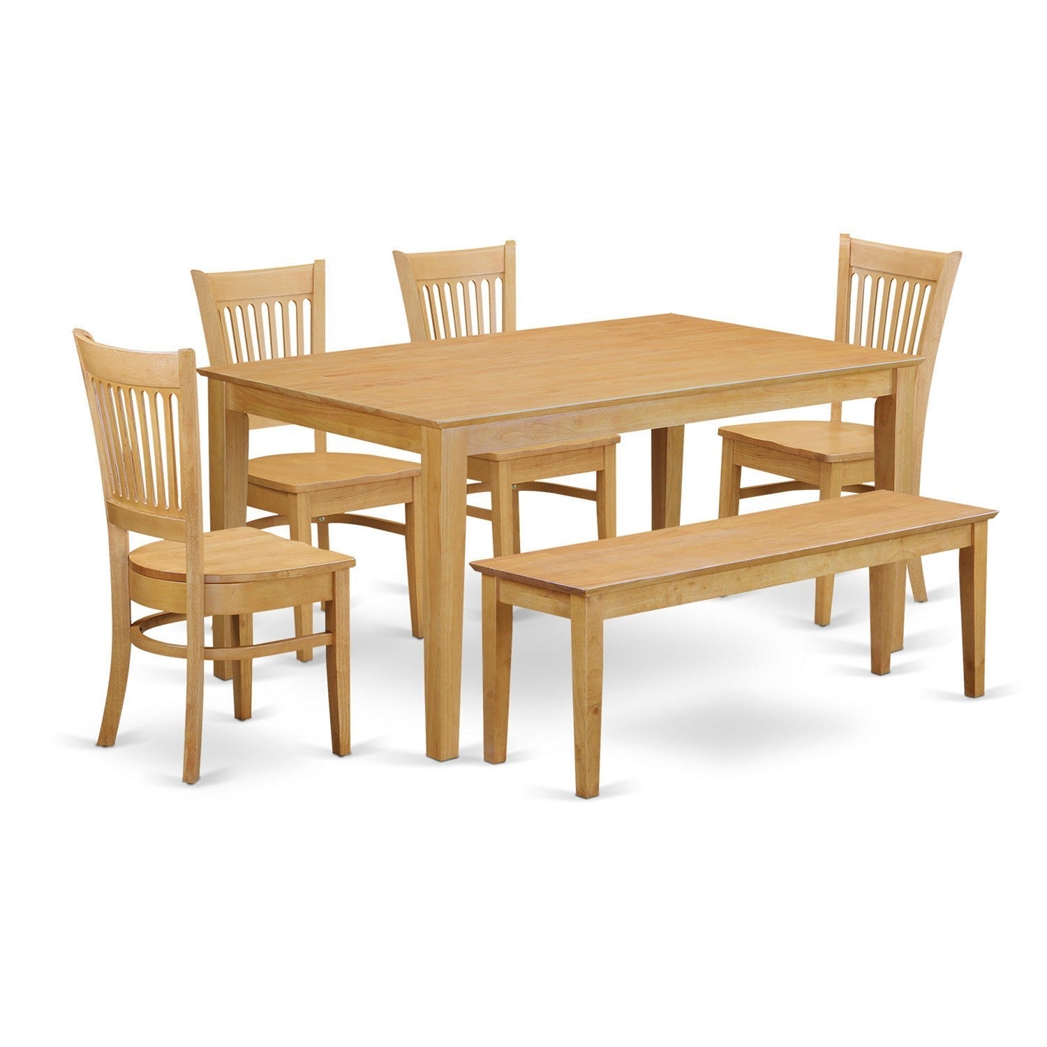 CAVA6-OAK-W 6-Pc Table set - Dining Table and 4 dinette Chairs combined with Wooden bench