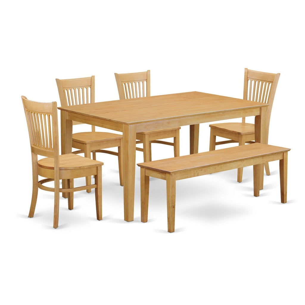 East West Furniture CAVA6-OAK-W 6 Piece Dining Room Furniture Set Contains a Rectangle Kitchen Table and 4 Dining Chairs with a Bench