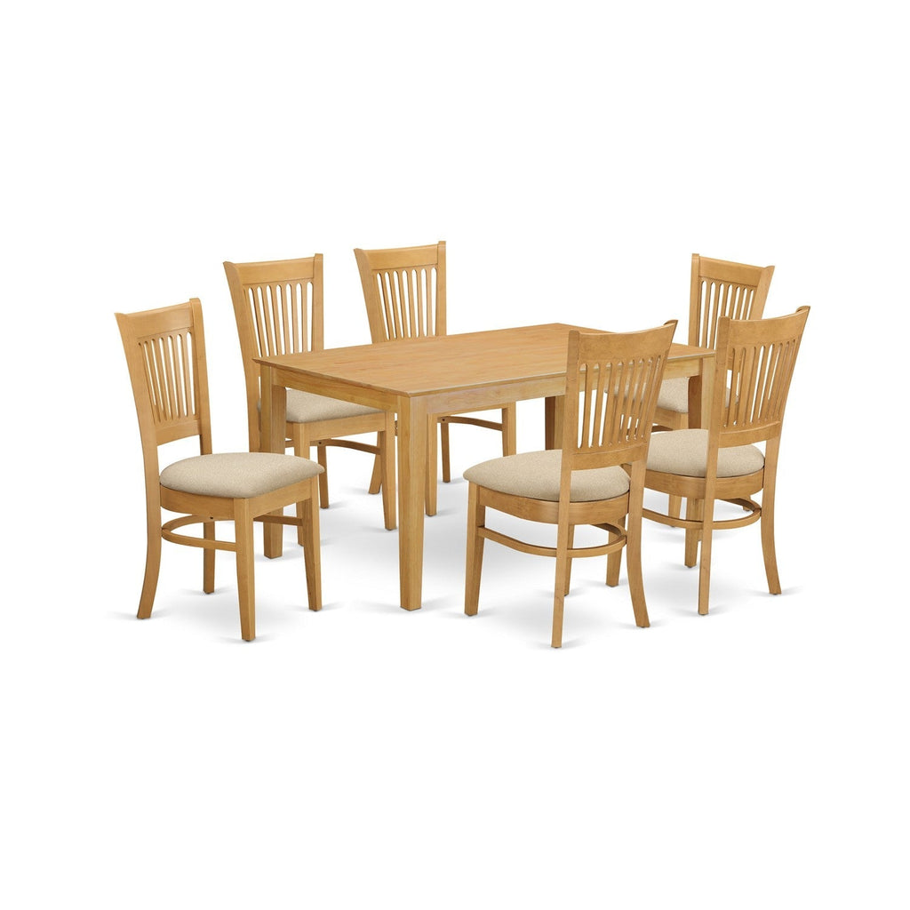 East West Furniture CAVA7-OAK-C 7 Piece Dining Table Set Consist of a Rectangle Wooden Table and 6 Linen Fabric Dining Room Chairs, 36x60 Inch, Oak