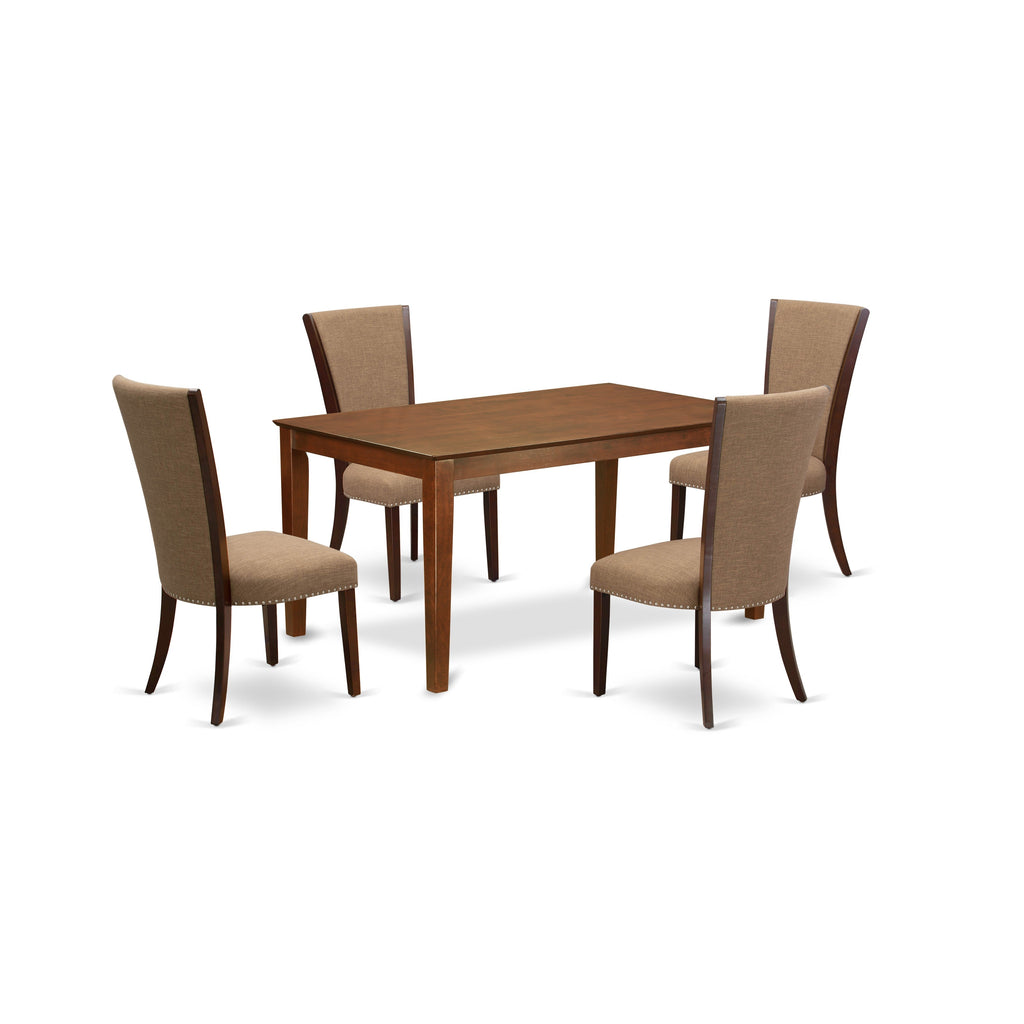 East West Furniture CAVE5-MAH-47 5 Piece Dining Table Set for 4 Includes a Rectangle Kitchen Table and 4 Light Sable Linen Fabric Upholstered Parson Chairs