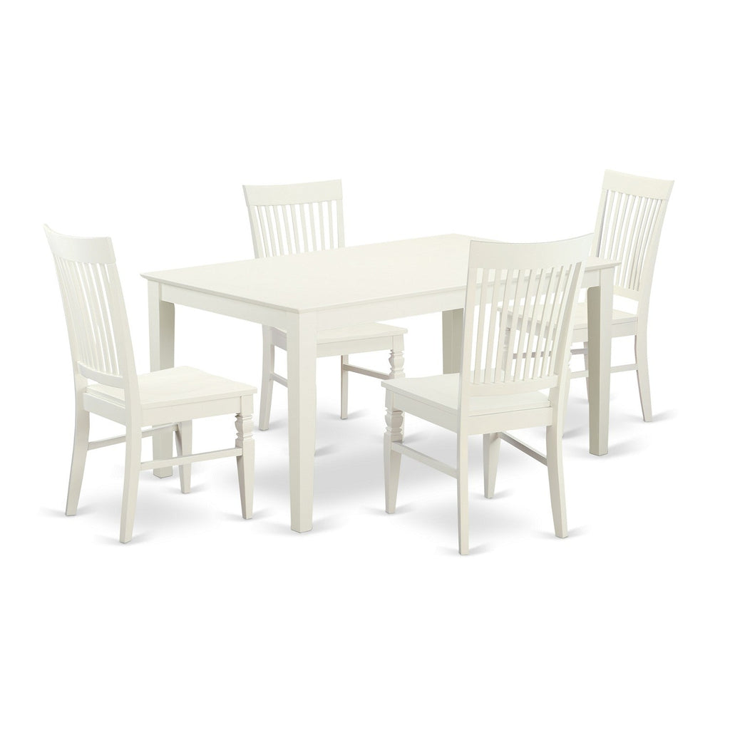 East West Furniture CAWE5-LWH-W 5 Piece Dining Room Furniture Set Includes a Rectangle Kitchen Table and 4 Dining Chairs