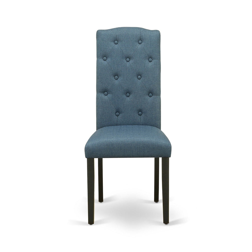 East West Furniture WECE5-BLK-21 5 Piece Dining Room Set Includes a Rectangle Wooden Table with Butterfly Leaf and 4 Mineral Blue Linen Fabric Parson Dining Chairs
