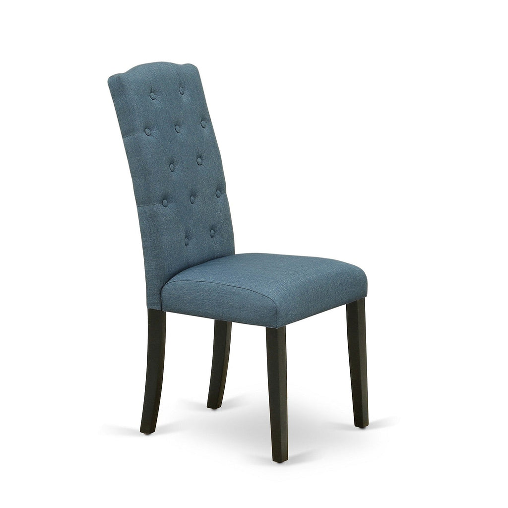 East West Furniture WECE5-BLK-21 5 Piece Dining Room Set Includes a Rectangle Wooden Table with Butterfly Leaf and 4 Mineral Blue Linen Fabric Parson Dining Chairs