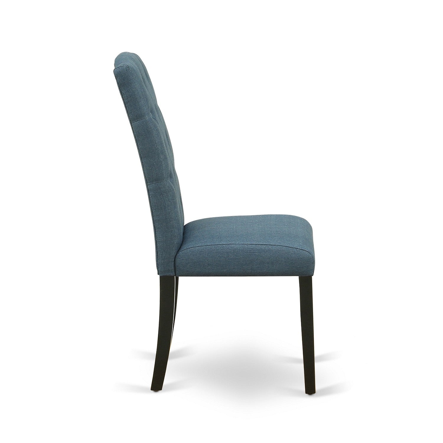 East West Furniture V697CE121-6 6 Piece Dining Set Contains a Cement Dining Room Table and a Kitchen Bench, 4 Blue Linen Fabric Upholstered Chairs with Button Tufted Back - Wire Brushed Black Finish