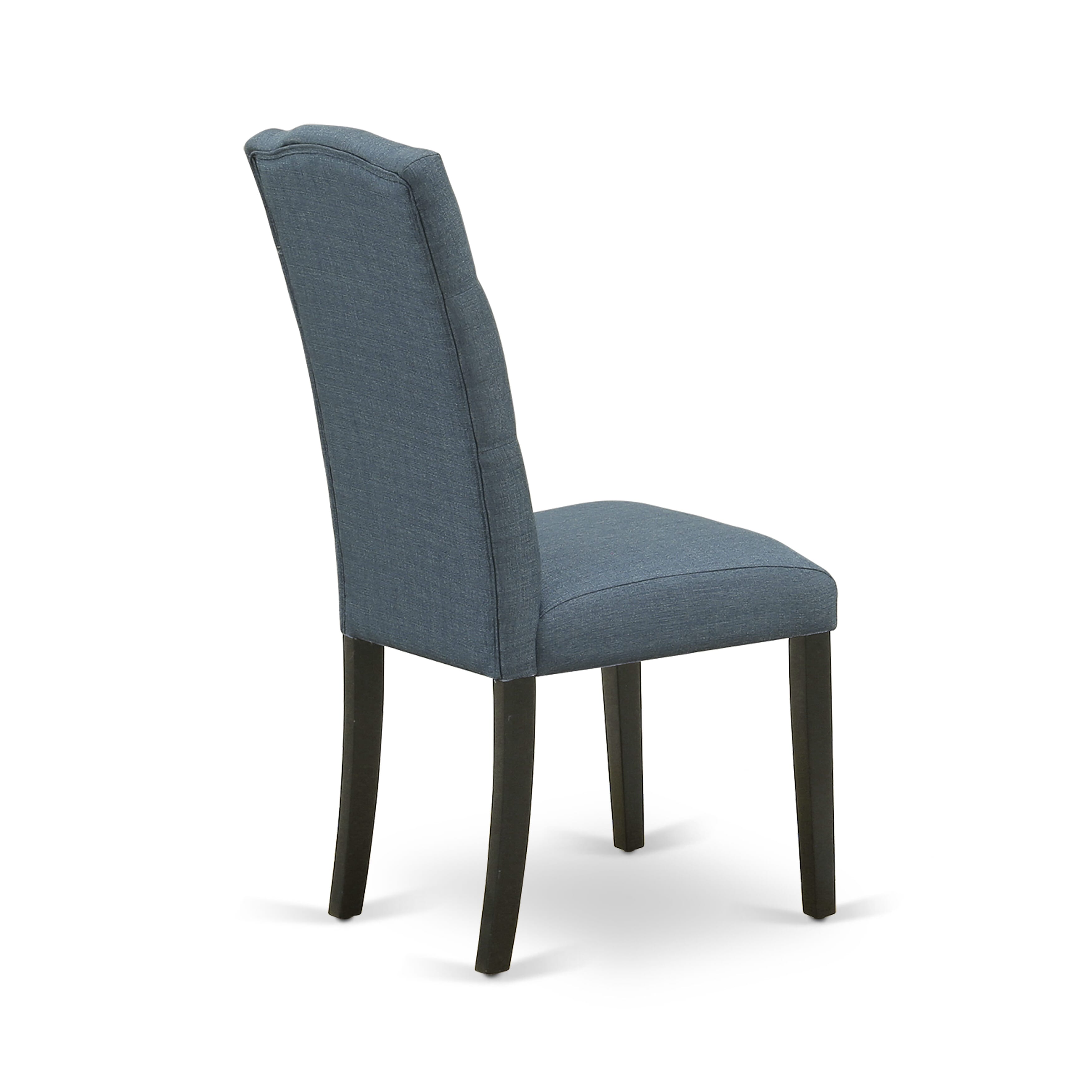 East West Furniture AMCE5-BCH-21 5-Piece Wooden Dining Set Consists of a Wood Kitchen Table and 4 Blue Linen Fabric Parson Chairs with Button Tufted Back - Black Finish