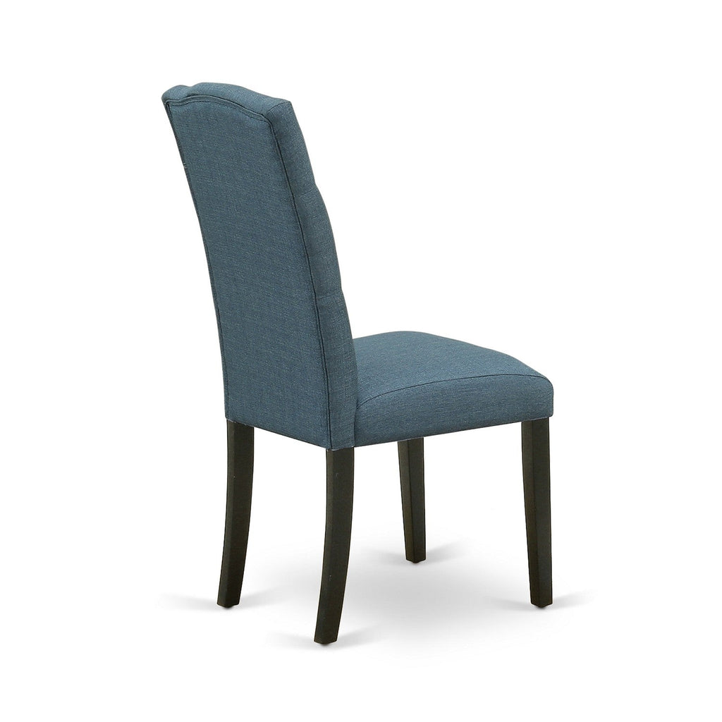 East West Furniture WECE5-BLK-21 5 Piece Dining Room Set Includes a Rectangle Wooden Table with Butterfly Leaf and 4 Mineral Blue Linen Fabric Parson Dining Chairs