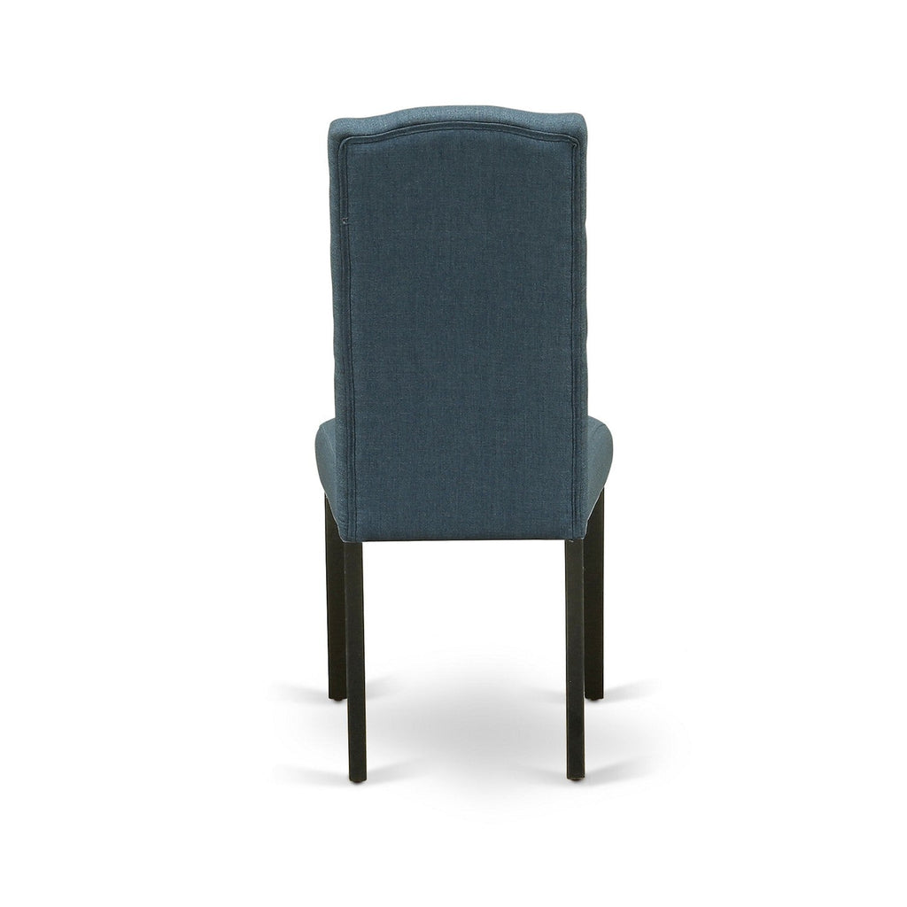 East West Furniture WECE5-BLK-21 5 Piece Dining Room Set Includes a Rectangle Wooden Table with Butterfly Leaf and 4 Mineral Blue Linen Fabric Parson Dining Chairs