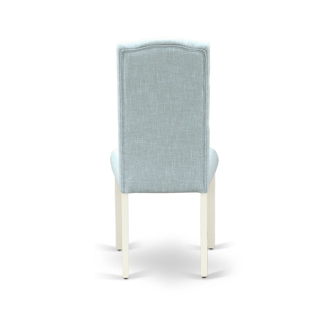 East West Furniture WECE5-WHI-15 5 Piece Dining Set Includes a Rectangle Dining Room Table with Butterfly Leaf and 4 Baby Blue Linen Fabric Upholstered Chairs