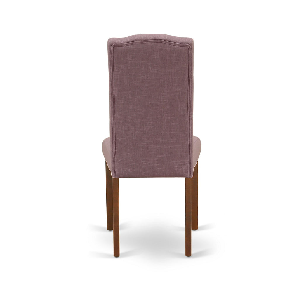 Juego de mesa de comedor de madera East West Furniture 1NDCE3-MAH-10 de 3 piezas: 2 sillas y mesa de comedor, acabado caoba, tela de lino color dalia.