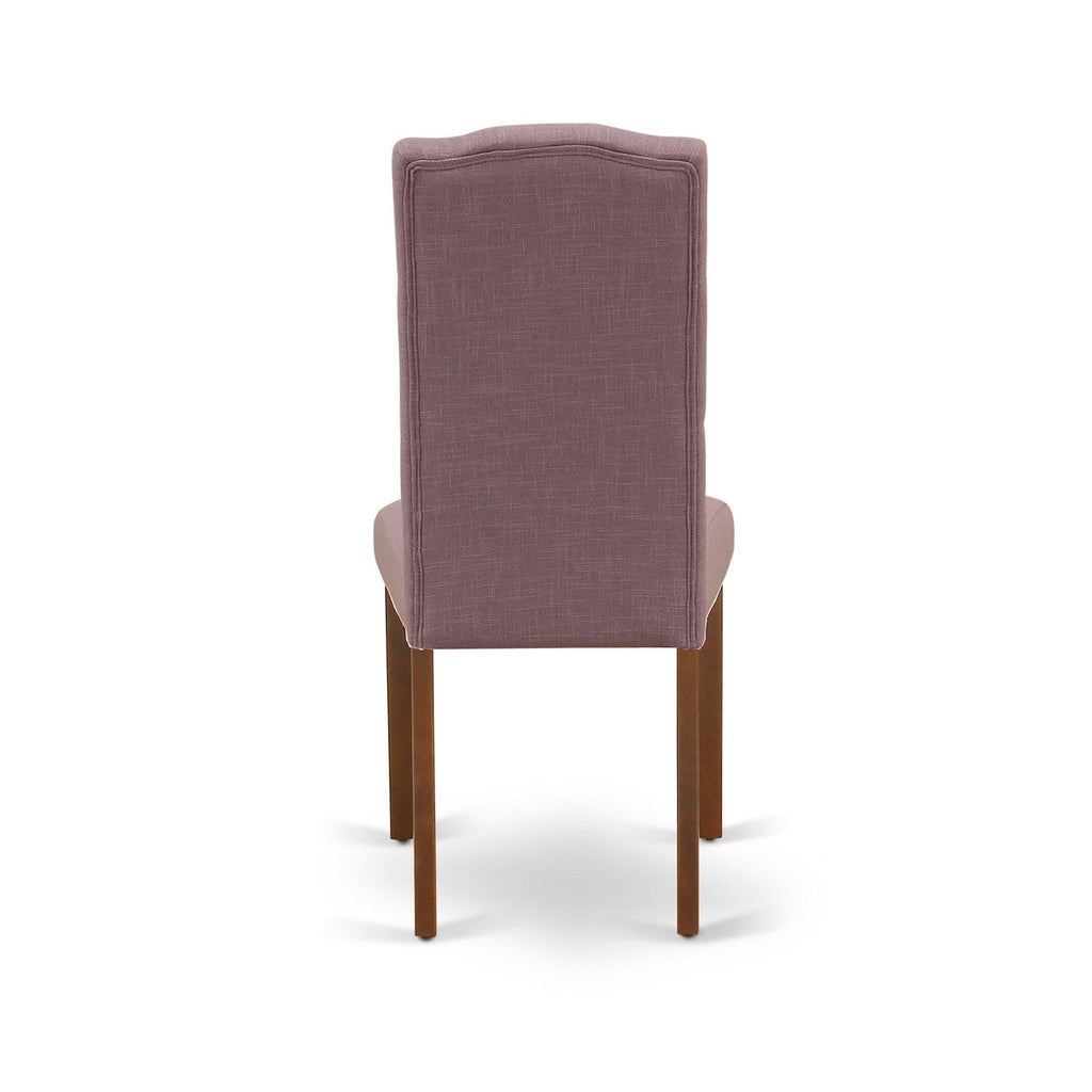 East West Furniture ESCE3-MAH-10 3 Piece Kitchen Table Set Contains a Round Dining Room Table with Pedestal and 2 Dahlia Linen Fabric Parsons Dining Chairs