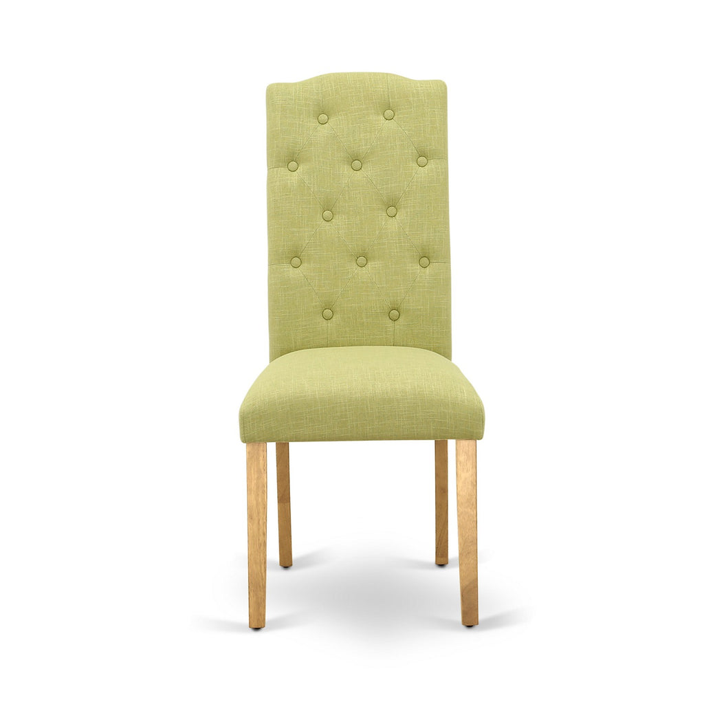 Sillas de comedor Celina Parson CEP4T07 de East West Furniture: sillas tapizadas en tela de lino Limelight con botones capitoné