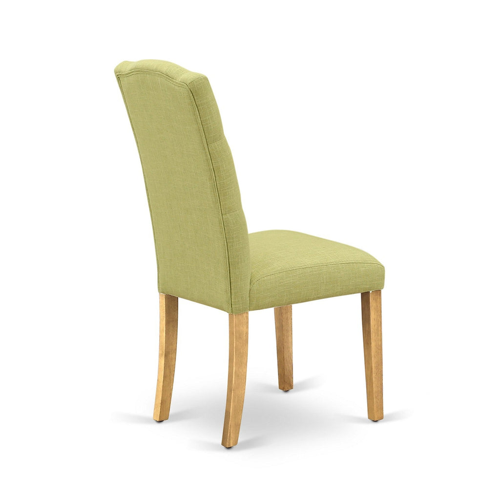 East West Furniture CACE6-OAK-07 6 Piece Dining Room Furniture Set Contains a Rectangle Dining Table and 4 Limelight Linen Fabric Upholstered Chairs with a Bench