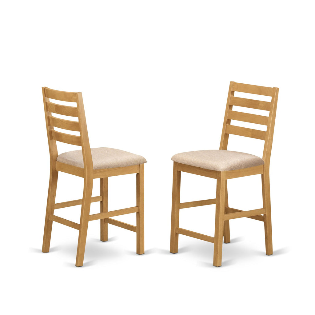 East West Furniture CFS-OAK-C Café Counter Height Barstools - Linen Fabric Upholstered Wooden Chairs, Set of 2, Oak