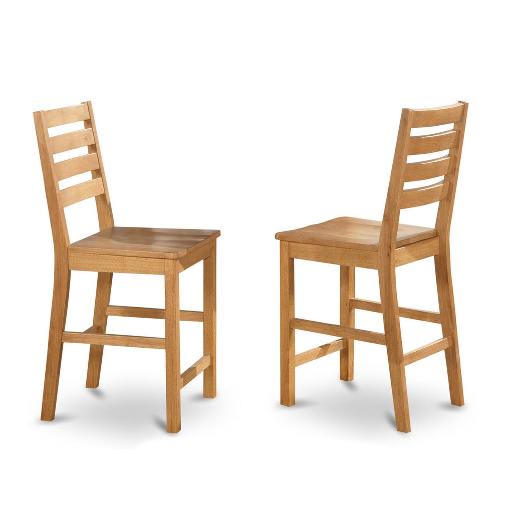 East West Furniture CFS-OAK-W Café Counter Height Dining Chairs - Ladder Back Wood Seat Chairs