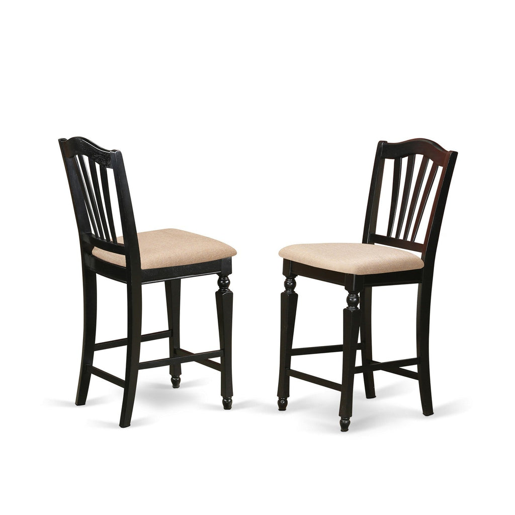 Juego de mesa de comedor de 5 piezas East West Furniture YACH5-BLK-C con altura de mostrador para cocina. Incluye una mesa de comedor rectangular y 4 sillas tapizadas en tela de lino.
