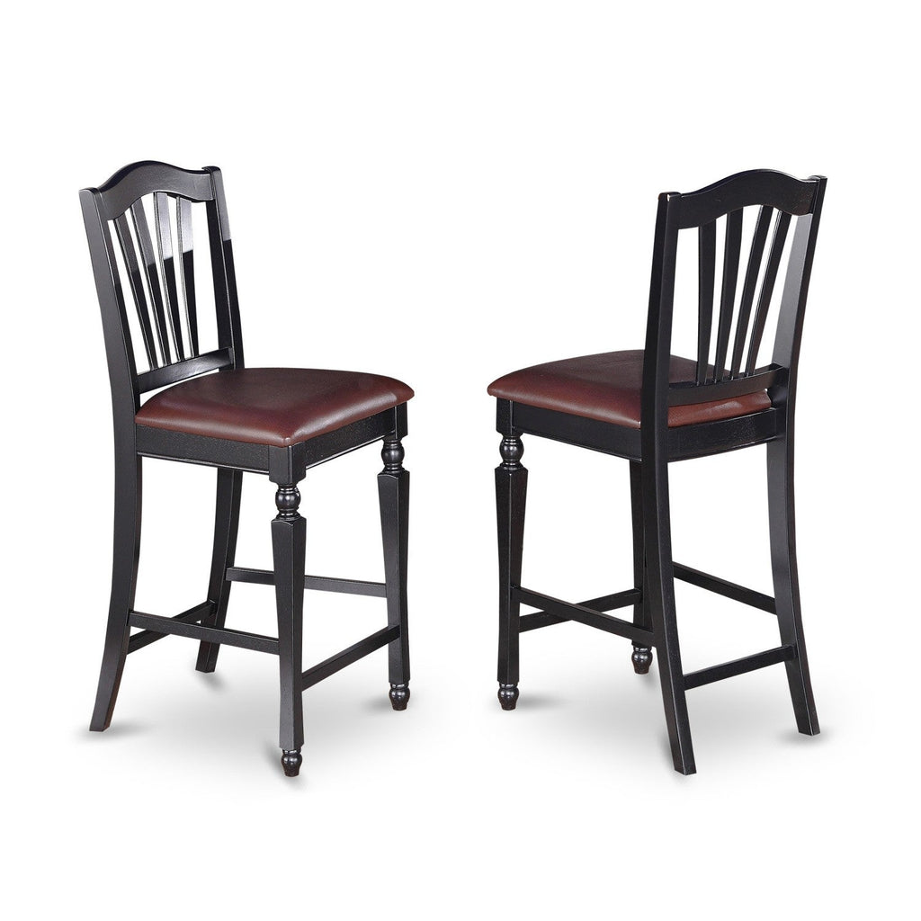 East West Furniture YACH5-BLK-LC 5 Piece Counter Height Pub Set Includes a Rectangle Dining Room Table and 4 Faux Leather Upholstered Kitchen Chairs, 30x48 Inch, Black & Cherry