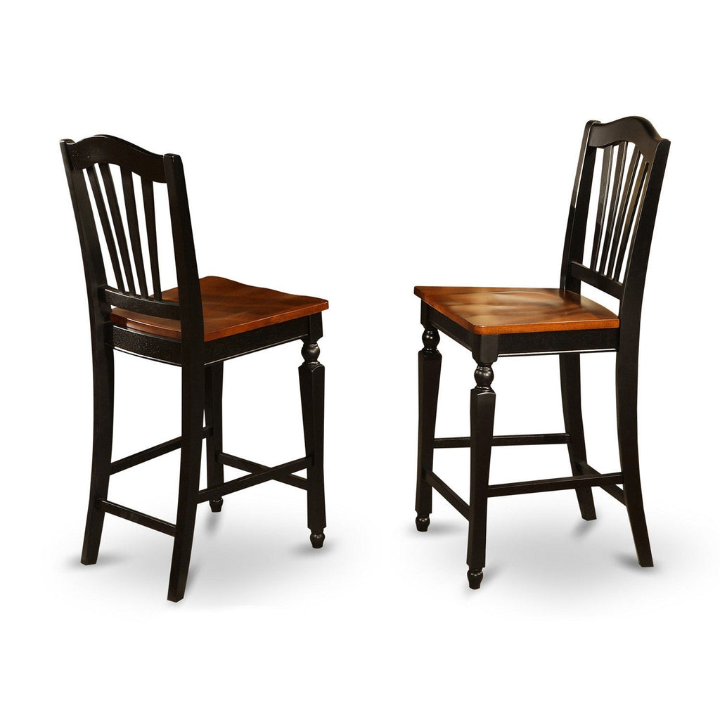East West Furniture JACH3-BLK-W 3 Piece Kitchen Counter Height Dining Table Set  Contains a Round Pub Table with Pedestal and 2 Dining Room Chairs, 36x36 Inch, Black & Cherry