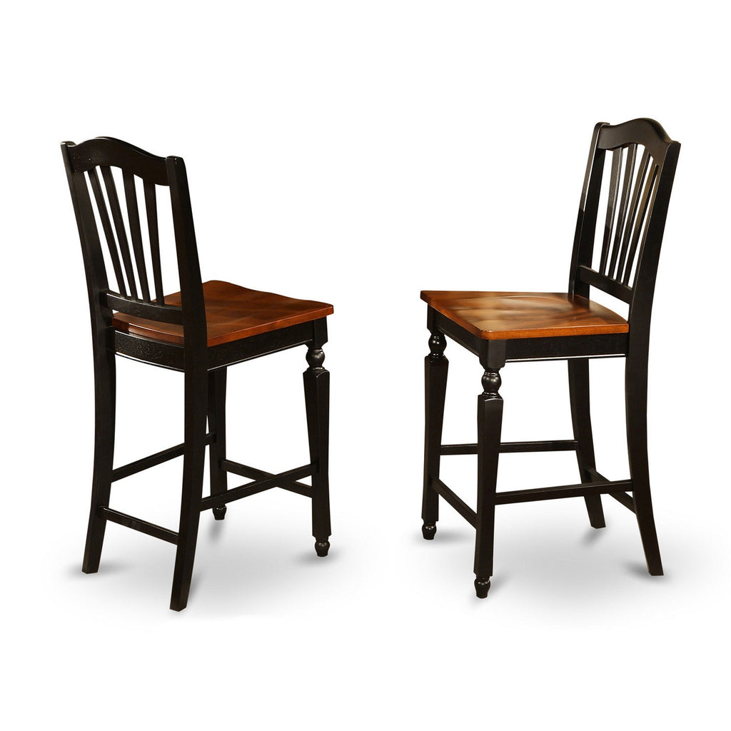 Taburetes de bar Chelsea de altura de mostrador East West Furniture CHS-BLK-W - Sillas con respaldo de listones de madera