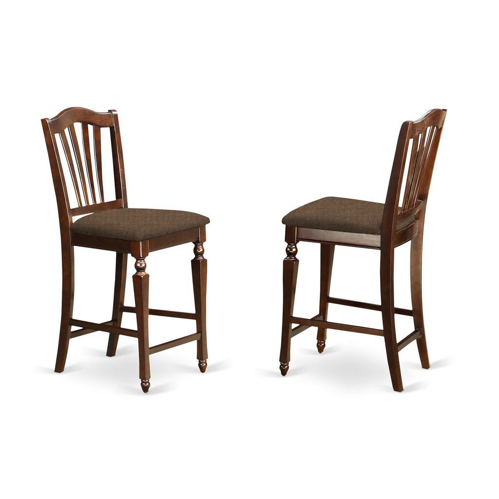 East West Furniture CHS-MAH-C Chelsea Counter Height Stools - Linen Fabric Upholstered Wood Dining Chairs, Set of 2, Mahogany