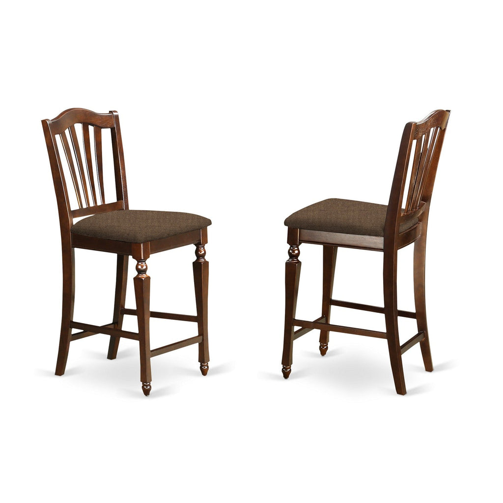 East West Furniture CHEL5-MAH-C 5 Piece Counter Height Dining Set  Includes a Square Dining Room Table with Butterfly Leaf and 4 Linen Fabric Upholstered Chairs