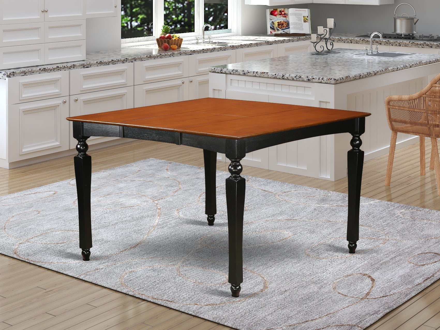 East West Furniture Dining CHT-BLK-TL Mid Century Modern Table with Cherry Square Tabletop and 54 x 54 x 36-Black Finish