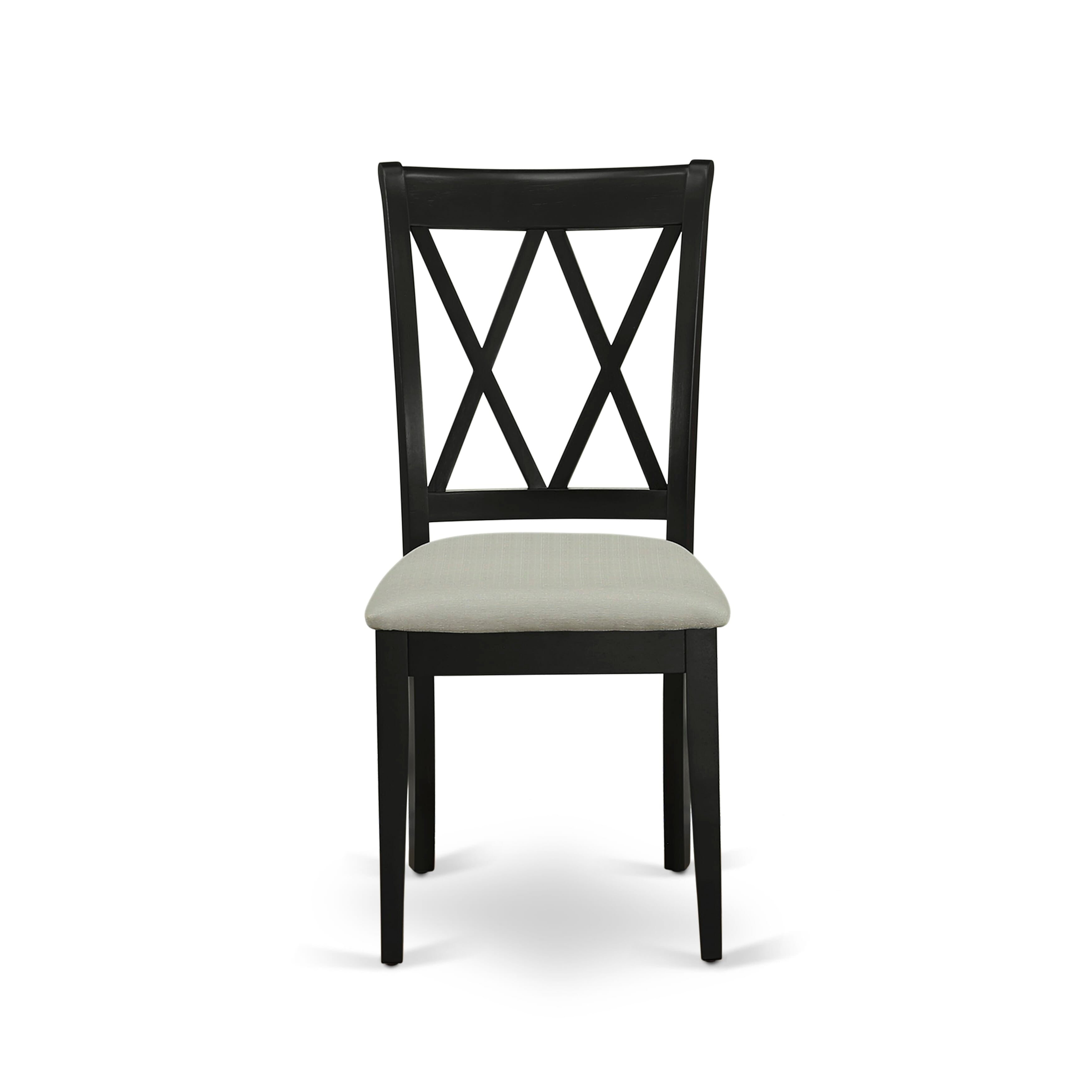 East West Furniture ESCL3-BCH-C 3-Piece Dining Table SetInclude a Dining Table and 2 Linen Fabric Dining Room Chairs with Double X Back - Black Finish
