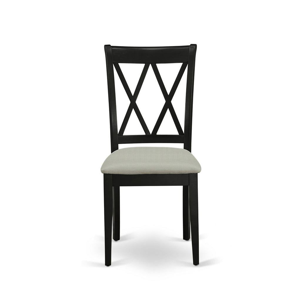 East West Furniture DLCL5-BLK-C 5 Piece Dining Room Table Set Includes a Round Dining Table with Dropleaf and 4 Linen Fabric Upholstered Chairs