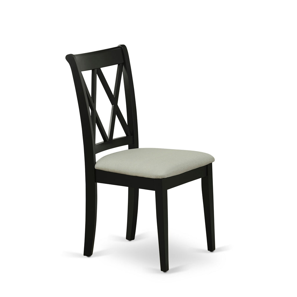 East West Furniture DLCL5-BLK-C 5 Piece Dining Room Table Set Includes a Round Dining Table with Dropleaf and 4 Linen Fabric Upholstered Chairs