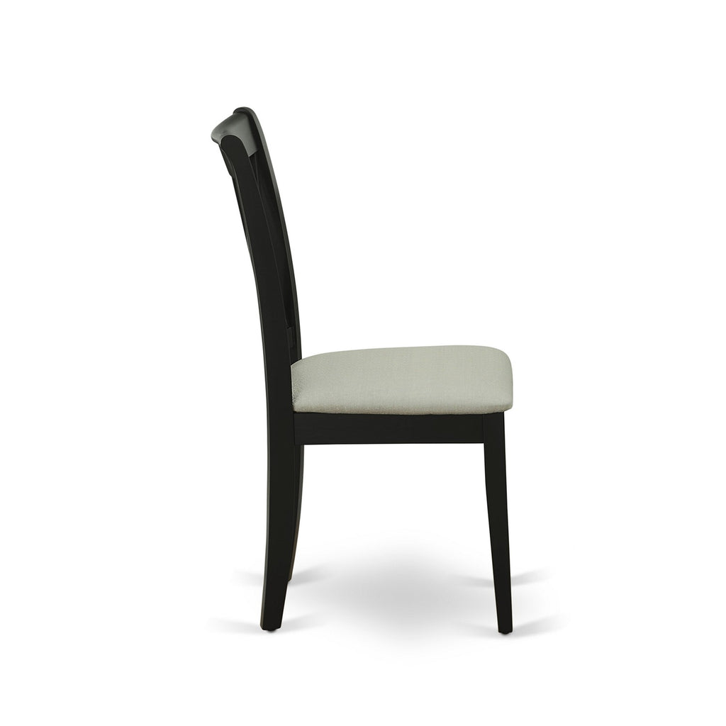East West Furniture DLCL5-BLK-C 5 Piece Dining Room Table Set Includes a Round Dining Table with Dropleaf and 4 Linen Fabric Upholstered Chairs