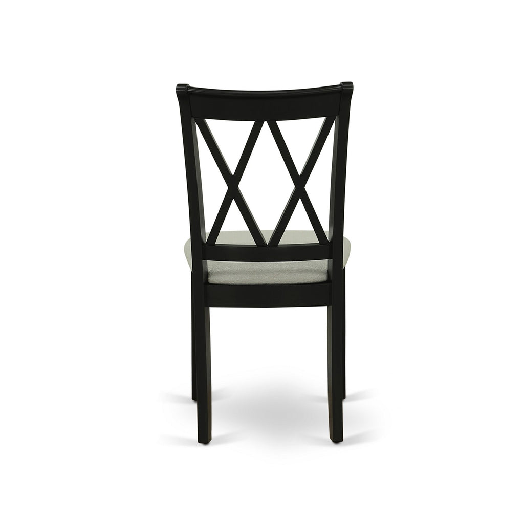 East West Furniture DLCL5-BLK-C 5 Piece Dining Room Table Set Includes a Round Dining Table with Dropleaf and 4 Linen Fabric Upholstered Chairs