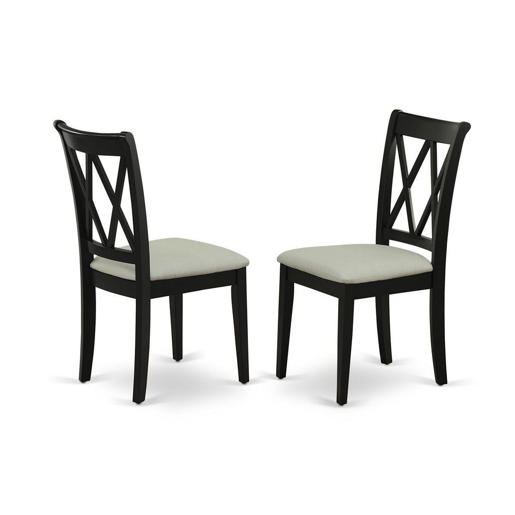 East West Furniture CLC-BLK-C Clarksville Dining Room Chairs - Linen Fabric Upholstered Wood Chairs, Set of 2, Black